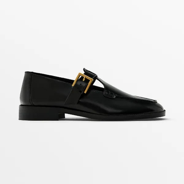 Лоферы Massimo Dutti Square-toe Buckled, черный