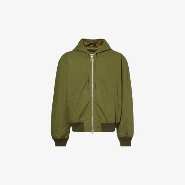 Утепленный бомбер свободного кроя с капюшоном из хлопковой парусины Acne Studios, зеленый