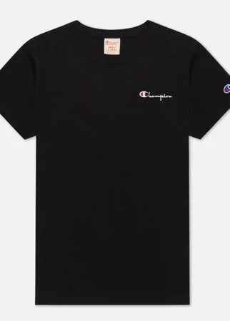 Женская футболка Champion Reverse Weave Small Script & Logo Sleeve Crew Neck, цвет чёрный, размер M