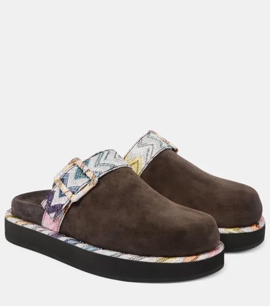 Сабо из замши с зигзагом Missoni, цвет pepper/dark rainbow