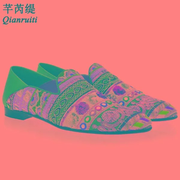 Qianruiti/разноцветные лоферы с вышивкой в этническом стиле, расшитые блестками; слипоны; повседневные блестящие шлепанцы в богемном стиле; Муж...