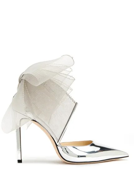 Серебряные кожаные туфли на высоком каблуке averly Jimmy Choo