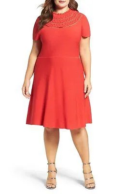 ELIZA J Poppy Расклешенная эластичная трикотажная юбка с красными люверсами и фестонами, 3X