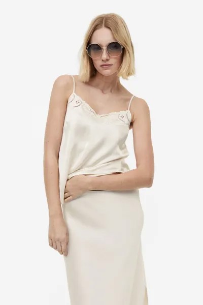 Топ на бретельках с кружевной отделкой H&M, крем