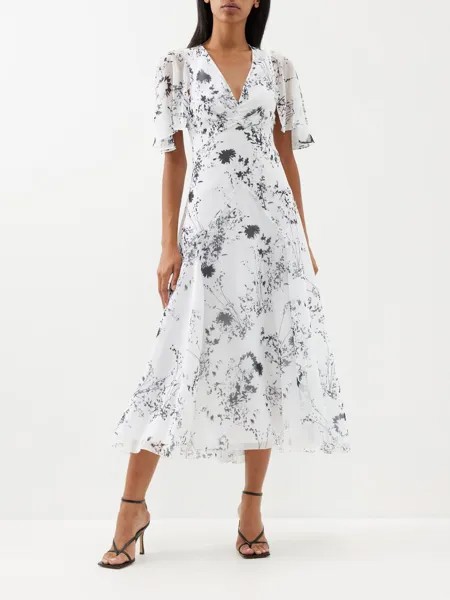 Платье миди из крепа с цветочным принтом Victoria Beckham, белый