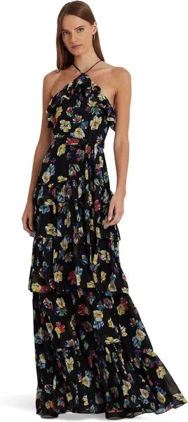Вечернее платье жоржет с бретельками и цветочным принтом LAUREN Ralph Lauren, цвет Black Multi