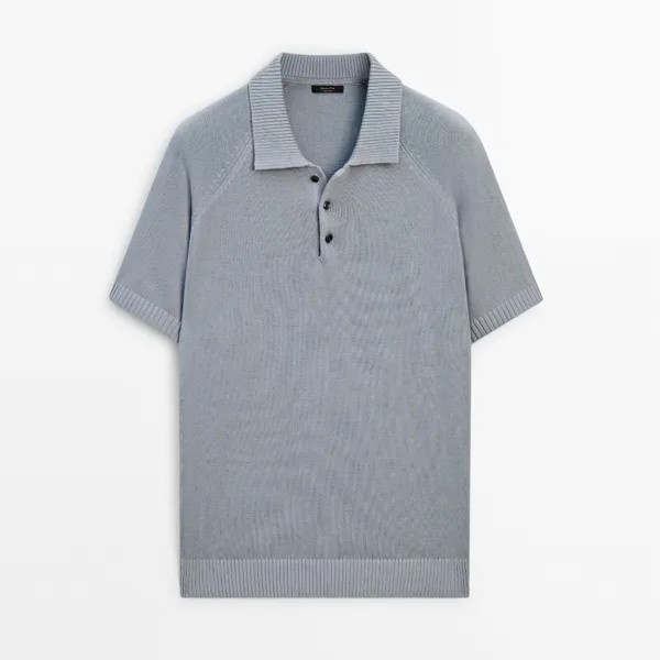 Футболка-поло Massimo Dutti Knit With Short Sleeves, серо-синий