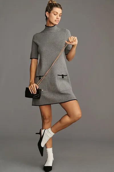 Мини-платье-свитер Maeve Annalize с воротником-стойкой, серый