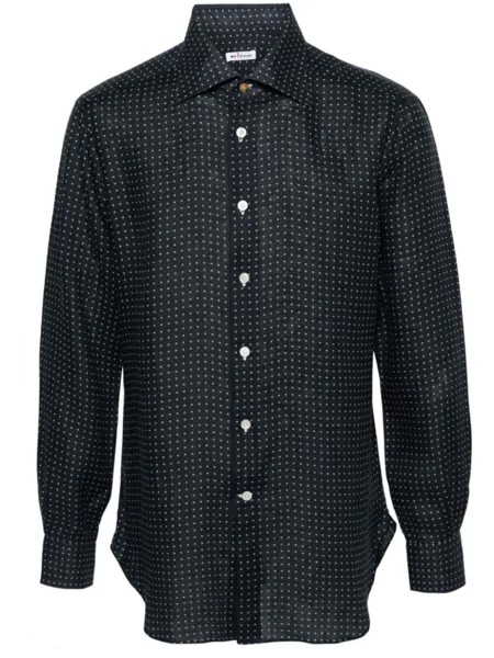 Kiton льняная рубашка с узором, синий