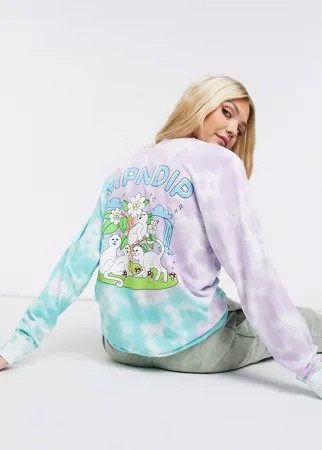 Лонгслив голубого и розового цветов с узором тай-дай RIPNDIP Magical Place-Многоцветный