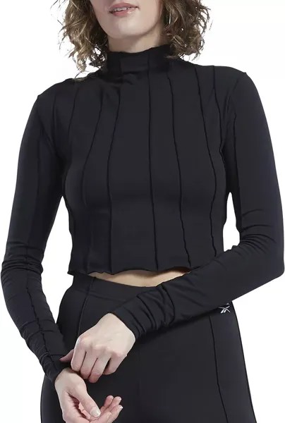 Женская классическая футболка Reebok с длинными рукавами со швом салатового края, черный