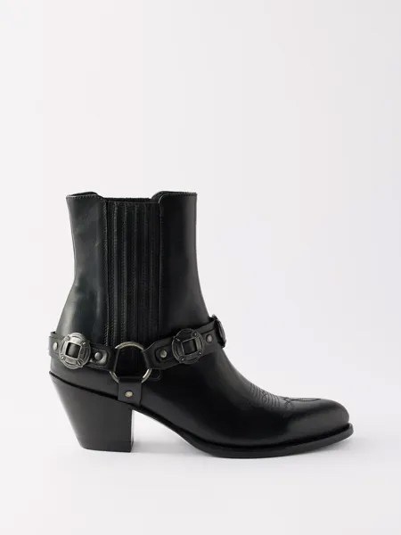 Кожаные ботинки с острым носком и пряжками Polo Ralph Lauren, черный