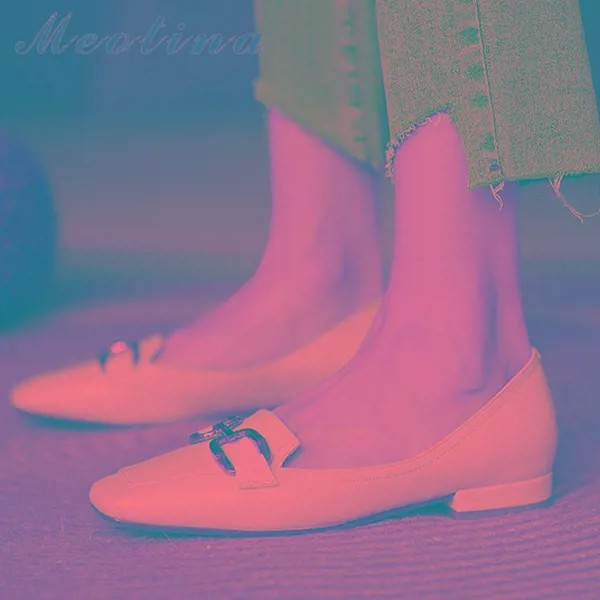 Женские мокасины с квадратным носком Meotina, повседневные туфли абрикосового цвета с цепочкой, демисезонные, 39