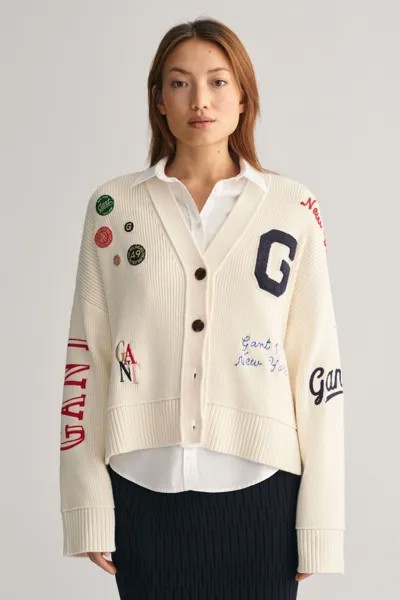 Укороченный университетский кардиган Gant, бежевый