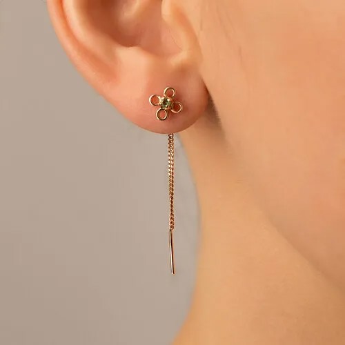 Серьги цепочки CORDE СПр-16-3из, серебро, 925 проба, золочение, изумруд, размер/диаметр 8 мм., длина 5 см., зеленый, золотой
