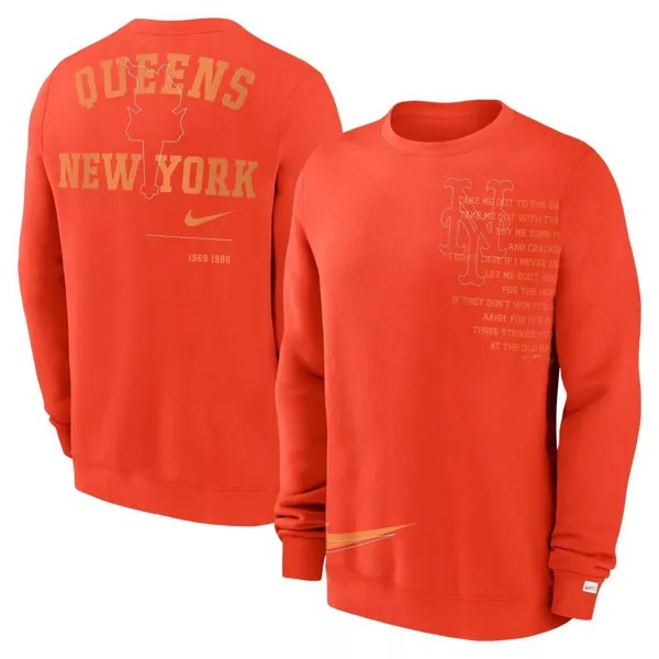 Мужской оранжевый флисовый пуловер свитшот New York Mets Statement Ball Game Nike