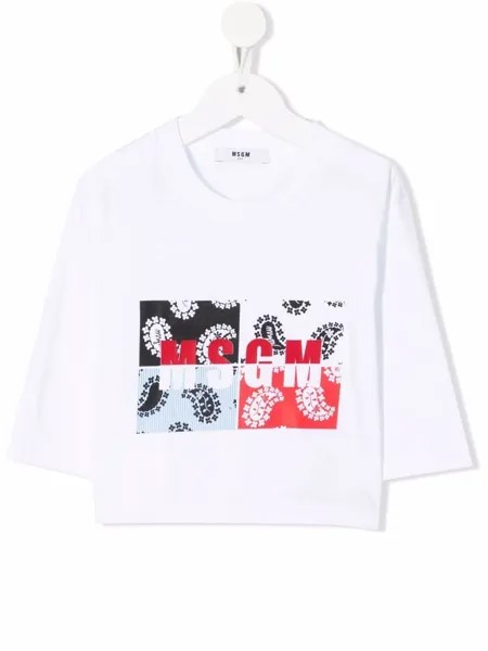 MSGM Kids футболка в технике пэчворк с логотипом