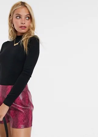 Боди черного цвета с длинными рукавами и высоким воротом ASOS DESIGN Petite-Черный