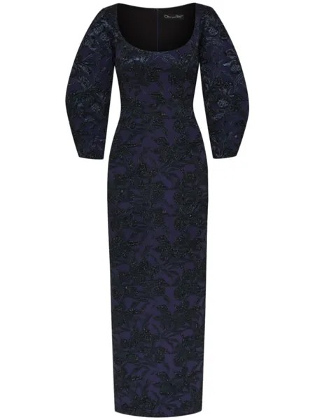 Жаккардовое платье Metallic Orchid Oscar de la Renta, синий