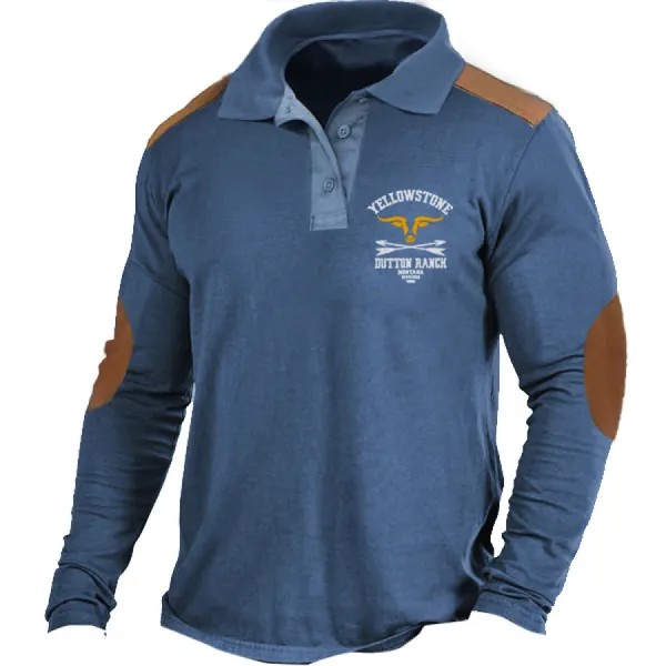 Мужская рубашка поло Vintage Western Yellowstone Contrast Color Tactical Long Sleeve Polo T-Shirt