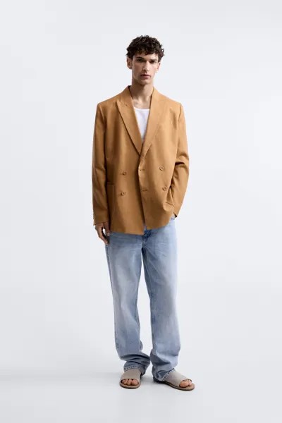 Двубортный пиджак из 100% льна Zara, тыква
