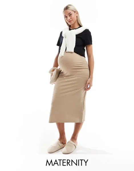 Mamalicious Maternity – юбка-понте миди из бежевого джерси Mama.licious