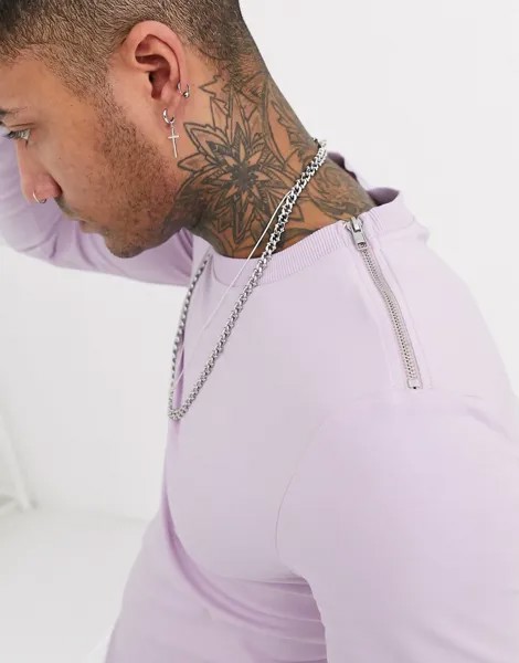 Облегающий лавандовый свитшот с серебристыми молниями ASOS DESIGN-Фиолетовый