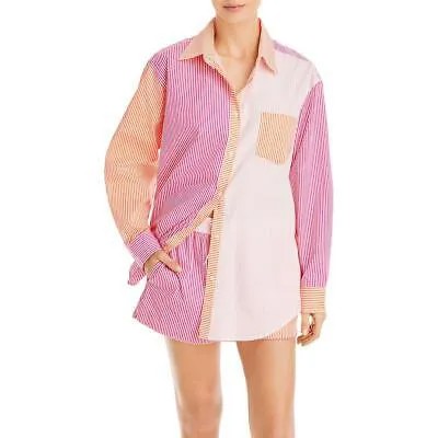 Женская однотонная и полосатая розовая блузка с цветными блоками и рубашкой на пуговицах M BHFO 5849
