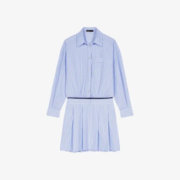 Полосатое хлопковое платье-рубашка с накладными карманами Maje, цвет bleus