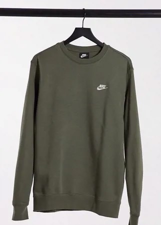 Свитшот цвета хаки с круглым вырезом Nike Tall Club-Зеленый