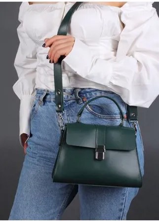 Женская сумка трапеция из натуральной кожи изумрудная A023 emerald mini Divalli