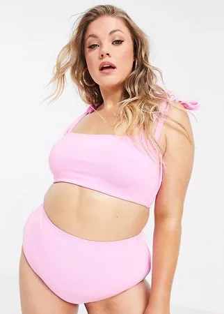 Розовые махровые плавки бикини с завышенной талией ASOS DESIGN Curve-Розовый цвет