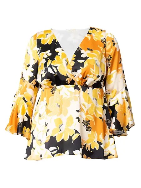 Атласная блузка с рукавами-колокольчиками цвета медового цвета Plus Kiyonna, цвет honey blooms