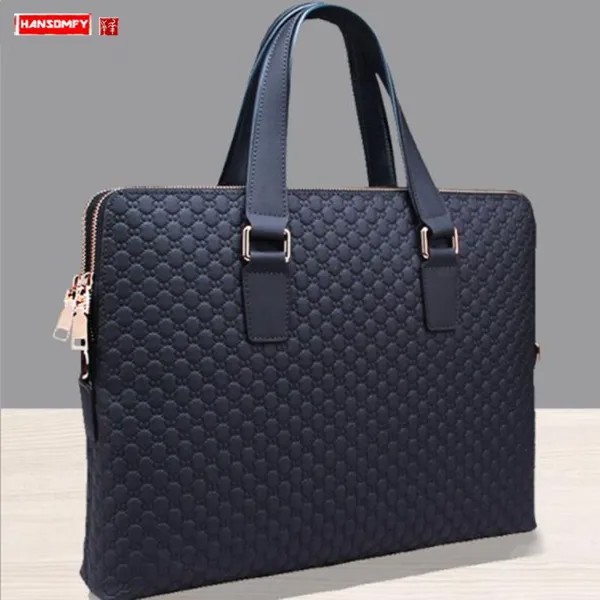 Мужская сумка из натуральной кожи, деловой портфель, Портативная сумка для ноутбука 14 дюймов, диагональ плеча, синие/черные кожаные мужские сумки-мессенджеры