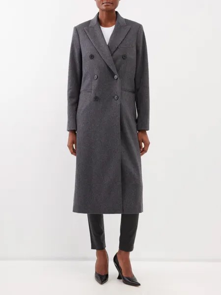 Двубортное пальто строгого кроя из шерсти Victoria Beckham, серый