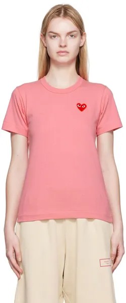 Розовая футболка с нашивкой в ​​виде сердца Comme des Garçons Play