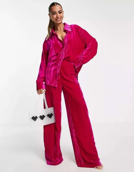 Эксклюзивные бархатные широкие брюки розового цвета In The Style