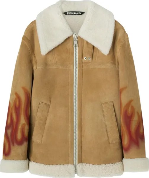 Куртка Palm Angels Burning Sherling Jacket 'Sand/Red', загар