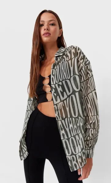 Stradivarius Рубашка Свободного Кроя Хаки S