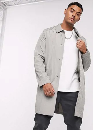 Светло-серый однобортный тренч ASOS DESIGN