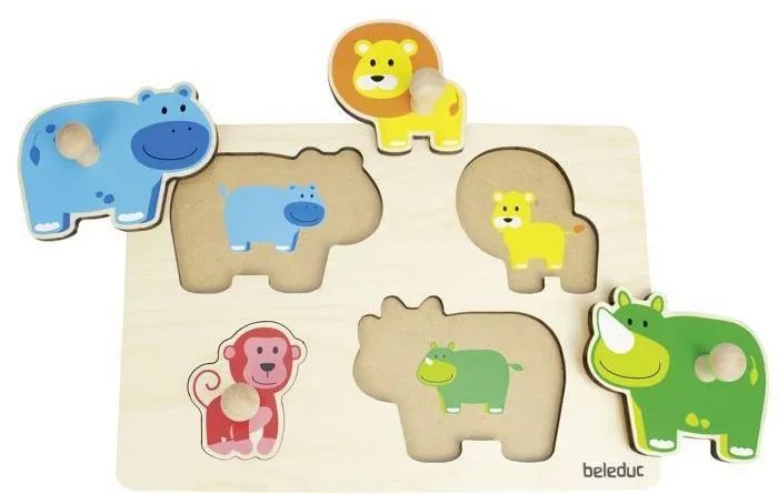 Деревянная игрушка Beleduc Кнопочный пазл Мама и малыш