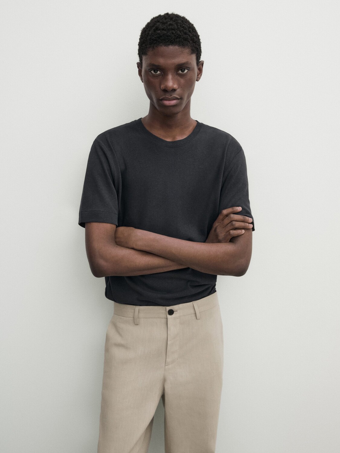 Футболка с короткими рукавами из смеси льна и хлопка Massimo Dutti, серый