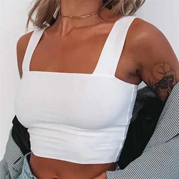 Квадратная шея Sleeveless Летний урожай Top Off плечо Cami Сексуальный Backless Танк Топ женщин Случайные Основные футболки