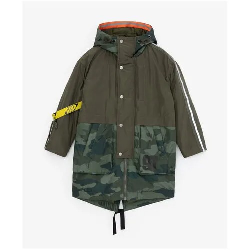 Куртка-парка утепленная с камуфляжным принтом и светоотражающими элементами Gulliver, цвет Хаки, милитари хаки., размер 146