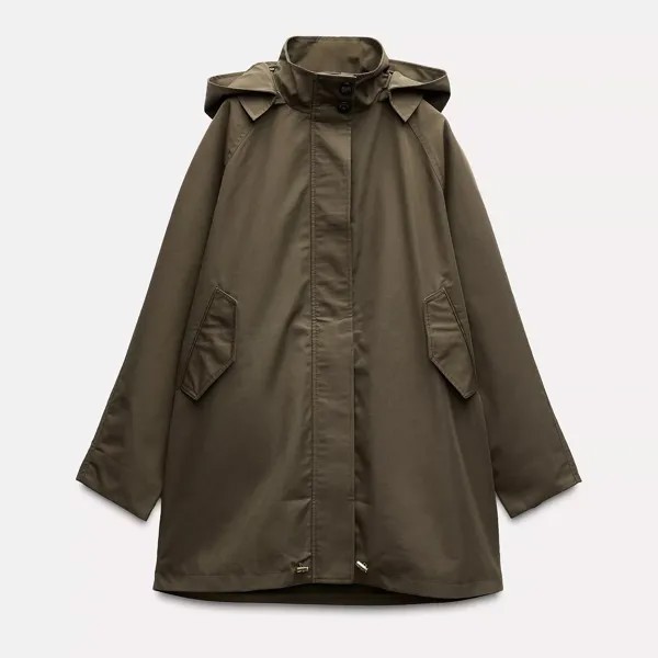 Тренч с капюшоном Zara by Carlyne Cerf Water-repellent, темный хаки