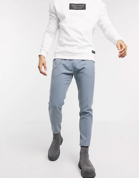 Mauvias cropped tapered trouser with chain in blue-Синий