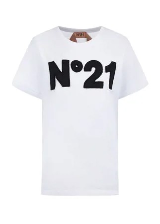 Белая футболка с аппликацией-логотипом No. 21