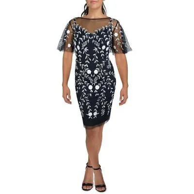 Женское коктейльное платье Adrianna Papell Illusion темно-синего цвета с украшением 22W BHFO 0956