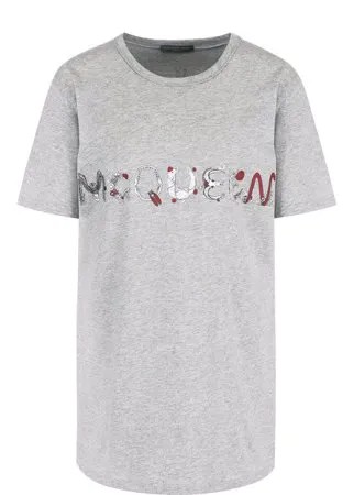 Хлопковая футболка с круглым вырезом и логотипом бренда Alexander McQueen