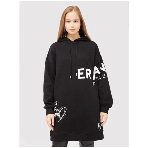 Худи Ermanno Firenze, силуэт прямой, удлиненное, капюшон, размер 42, черный